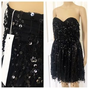 NWT Alexis Strapless sequin mini black dress S